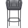 "Бордо" стул барный плетеный из роупа, каркас из стали темно-серый (RAL7024) муар, роуп серый 15мм, ткань темно-серая 027