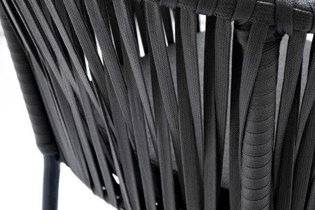 "Бордо" стул барный плетеный из роупа, каркас из стали темно-серый (RAL7024) муар, роуп серый 15мм, ткань темно-серая 027