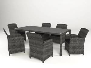 Комплект обеденный "Севилья" 210х100, из искусственного ротанга, 1+6, серый, темно-серый Комплект обеденный "Севилья" 210х100, из искусственного ротанга, 1+6, серый, темно-серый