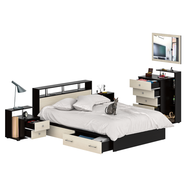 Мебель в спальню Камелия № 12 Кровать с ящиками 1400 цвет венге/дуб лоредо