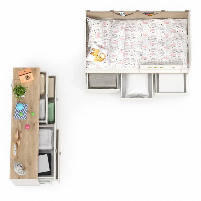 Кровать в детскую Эйп с комодами на три ящика цвет белый/дуб белый Кровать в детскую Эйп с комодами на три ящика цвет белый/дуб белый