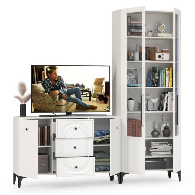 Комод с сервантом Валенсия цвет белый шагрень Комод с сервантом Валенсия цвет белый шагрень