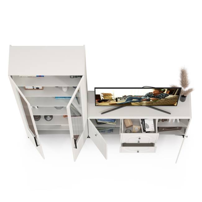 Комод с сервантом Валенсия цвет белый шагрень Комод с сервантом Валенсия цвет белый шагрень