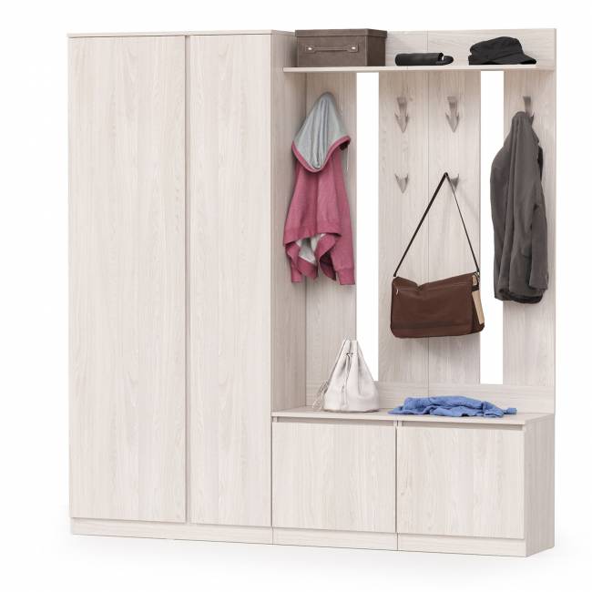 Шкаф для одежды и обувницы с вешалками для верхней одежды Ника цвет ясень анкор светлый