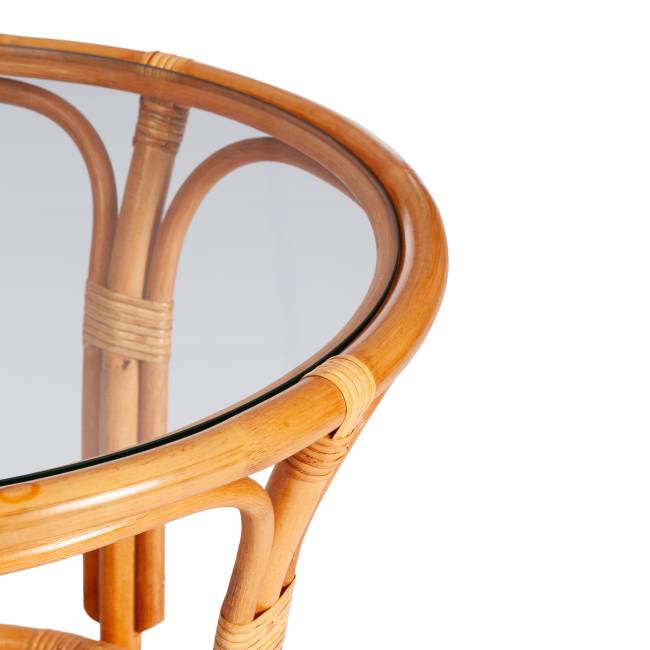 Комплект "PELANGI"  02/15 ( стол со стеклом + 4 кресла ) [с подушками] ротанг, кресло 65х65х77см, стол диаметр 64х61см, Honey (мед) Honey (мед) ротанг