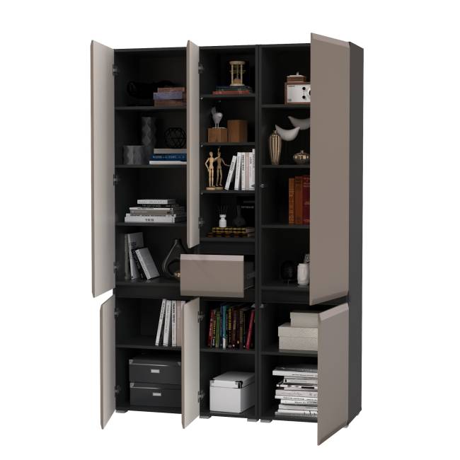 Два шкафа с дверками и шкаф-пенал с ящиком Сидней цвет антрацит/МДФ веллюто капучино Два шкафа с дверками и шкаф-пенал с ящиком Сидней цвет антрацит/МДФ веллюто капучино