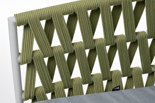 "Диего" кресло плетеное из роупа, каркас алюминий светло-серый (RAL7035) муар, роуп салатовый меланж круглый, ткань светло-серая