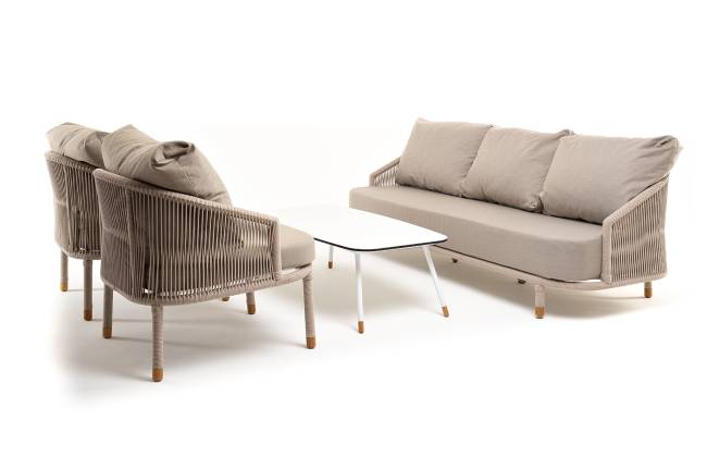 "Верона" лаунж-зона 5-местная плетеная из роупа (веревки), каркас алюминиевый белый, роуп бежевый