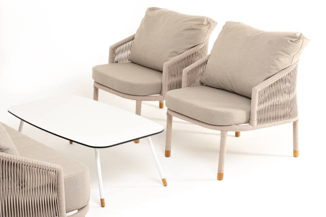 "Верона" лаунж-зона 5-местная плетеная из роупа (веревки), каркас алюминиевый белый, роуп бежевый