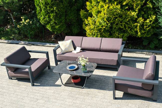 "Гранада" диван 3-местный, каркас алюминий темно-серый (RAL7024) муар, ткань темно-серая 027 "Гранада" диван 3-местный, каркас алюминий темно-серый (RAL7024) муар, ткань темно-серая 027