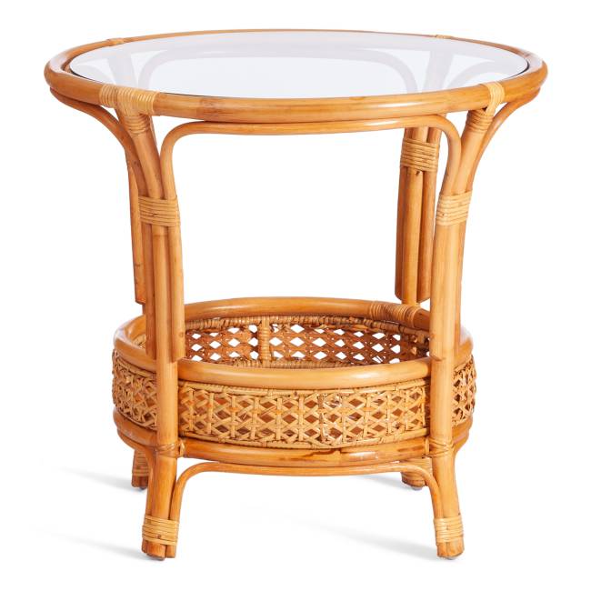 Комплект террасный Пеланги/Pelangi (стол со стеклом + 2 кресла) /с подушками/ ротанг, кресло 65х65х77см, стол диаметр 64х61см, медовый Honey (мед) ротанг