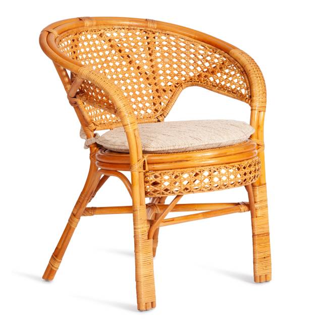 Комплект террасный Пеланги/Pelangi (стол со стеклом + 2 кресла) /с подушками/ ротанг, кресло 65х65х77см, стол диаметр 64х61см, медовый Honey (мед) ротанг