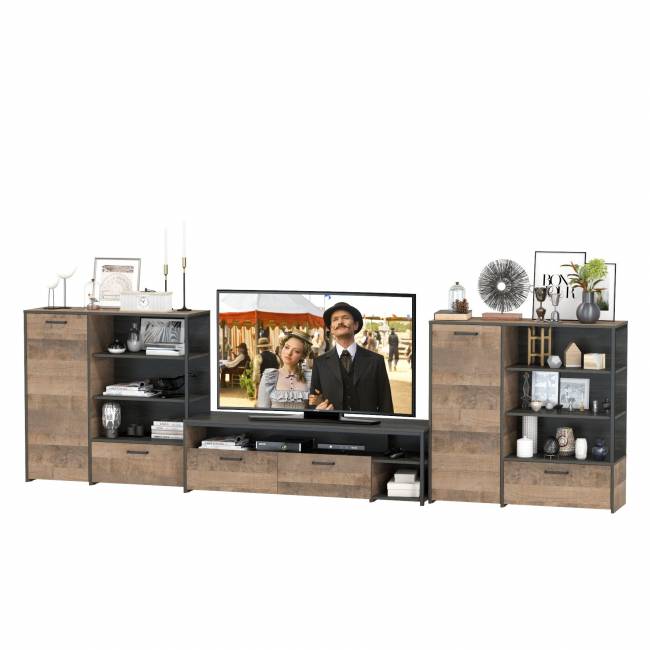 Два комода с одним ящиком и дверкой и ТВ-тумба Трувор цвет дуб гранж песочный/интра Два комода с одним ящиком и дверкой и ТВ-тумба Трувор цвет дуб гранж песочный/интра