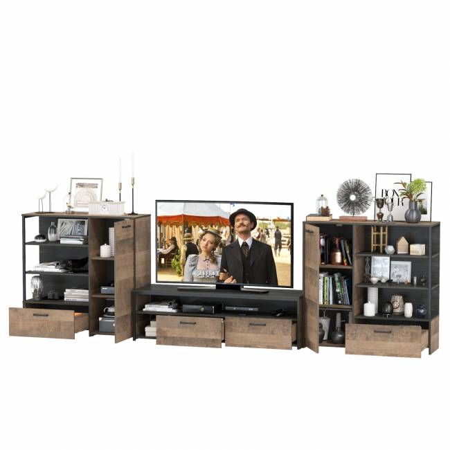 Два комода с одним ящиком и дверкой и ТВ-тумба Трувор цвет дуб гранж песочный/интра Два комода с одним ящиком и дверкой и ТВ-тумба Трувор цвет дуб гранж песочный/интра