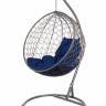 Подвесное кресло из ротанга "Kokos Gray" синяя подушка