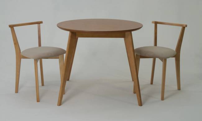 Стол Сканди К 90 натур со стульями Франк натур велюр бежевый