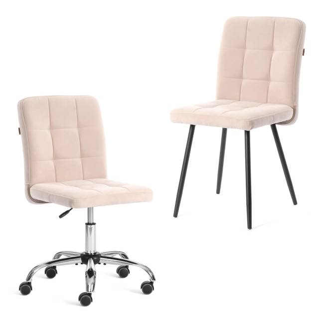 Комплект кресло+стул Медео/Medeo LT, велюр, бежевый/черный, 7 бежевый/черный флок