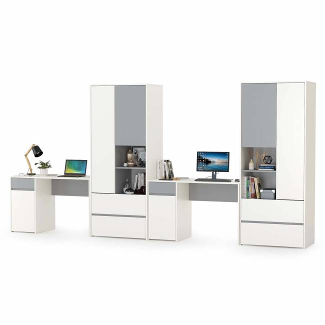 Для двоих детей молодёжная стенка Торонто цвет белый шагрень/стальной серый