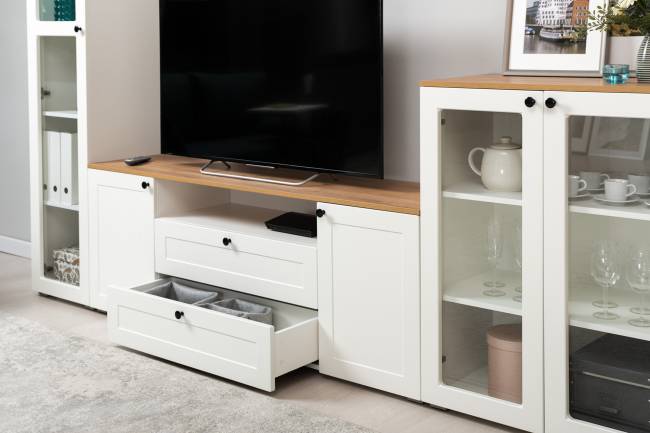 Тумба под ТВ Остин 16.47 цвет белый шагрень/дуб крафт золотой Тумба под ТВ Остин 16.47 цвет белый шагрень/дуб крафт золотой