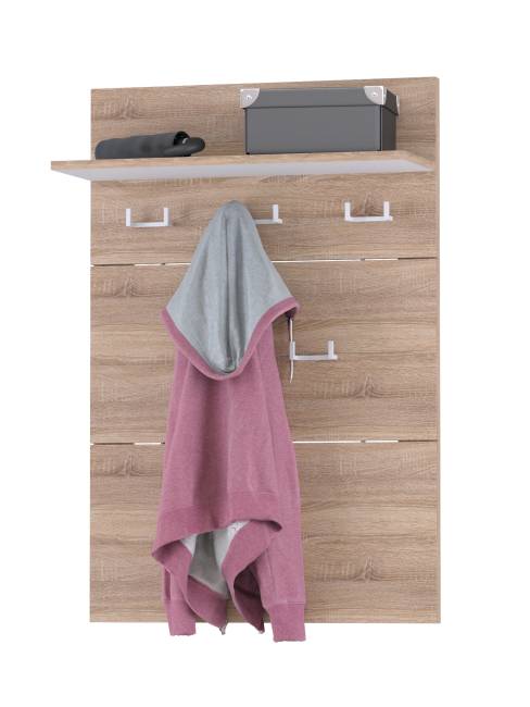 Высокая обувница и обувница с зеркалом и вешалкой для одежды Куба цвет дуб сонома/белый премиум