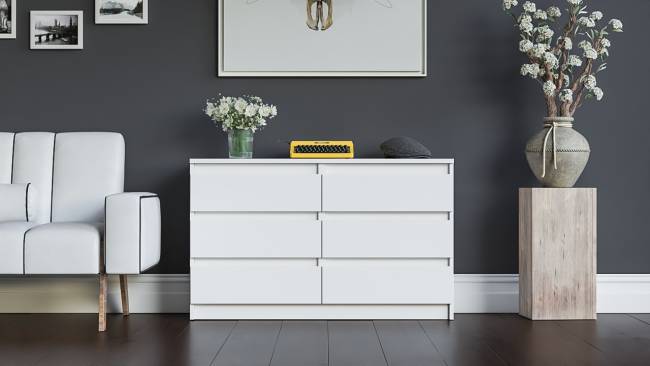 Широкий комод шесть ящиков Мори МК1200.6 цвет белый