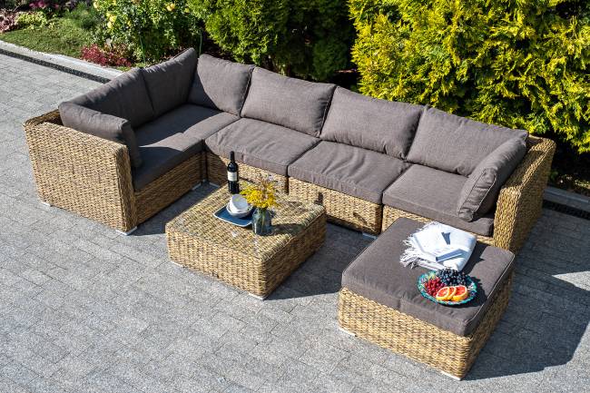 "Лунго" трансформирующийся диван из искусственного ротанга (гиацинт), цвет соломенный