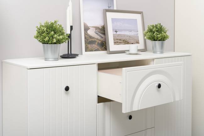 Двуспальная кровать 1600 с мягкой спинкой Валенсия с комодом и шкафом цвет белый шагрень/ткань велутто 19