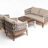 "Диего" лаунж-зона 4-местная плетеная из роупа со столиком "Канны" цвета "дуб", основание дуб, роуп бежевый