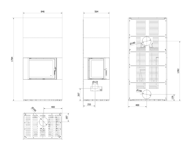 Каминокомплект Kratki PRO FLOKI NATURALI ARDESIA NERO A SPACCO, угловое стекло слева