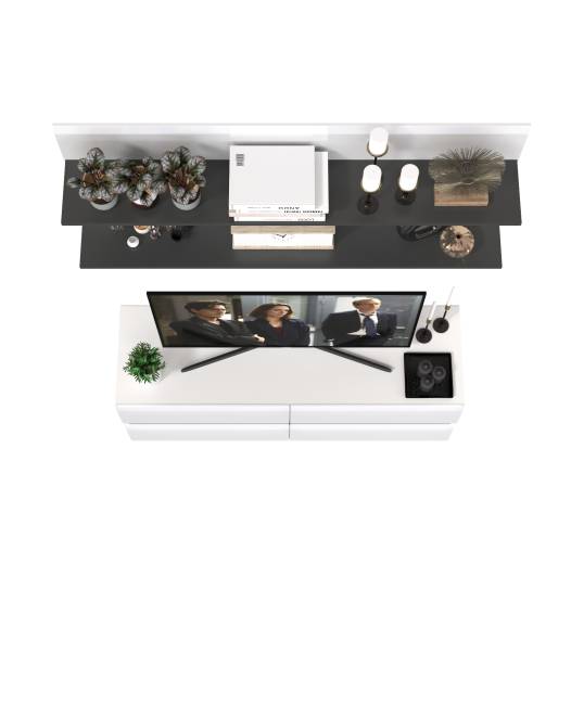 Две открытых полочки с тумбой для аппаратуры Сидней цвет белый/чёрный/МДФ белый глянец Две открытых полочки с тумбой для аппаратуры Сидней цвет белый/чёрный/МДФ белый глянец