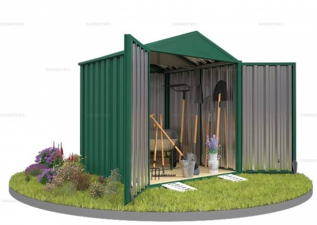 Хозблок SKOGGY секционный с двускатной крышей 2 х 2 м, зелёный мох