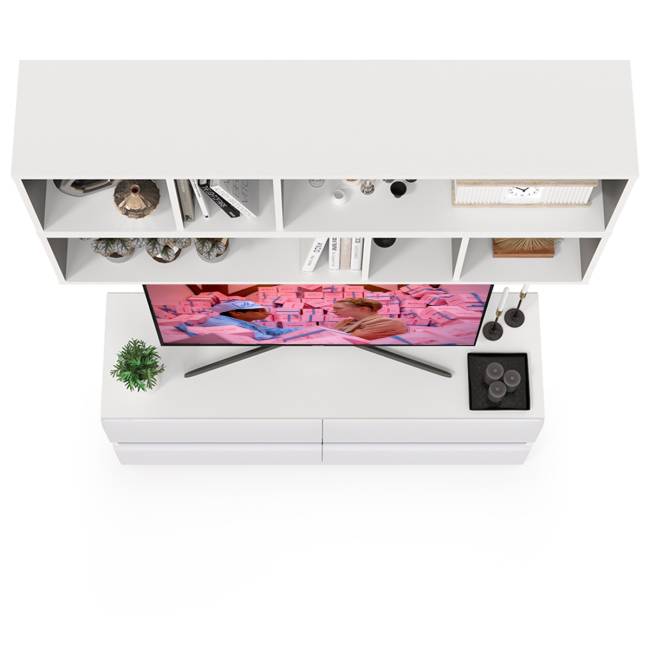 Тумба для ТВ с двумя полками Сидней цвет белый/чёрный/фасады МДФ белый глянец Тумба для ТВ с двумя полками Сидней цвет белый/чёрный/фасады МДФ белый глянец