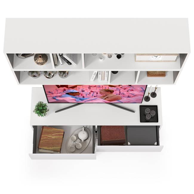 Тумба для ТВ с двумя полками Сидней цвет белый/чёрный/фасады МДФ белый глянец Тумба для ТВ с двумя полками Сидней цвет белый/чёрный/фасады МДФ белый глянец