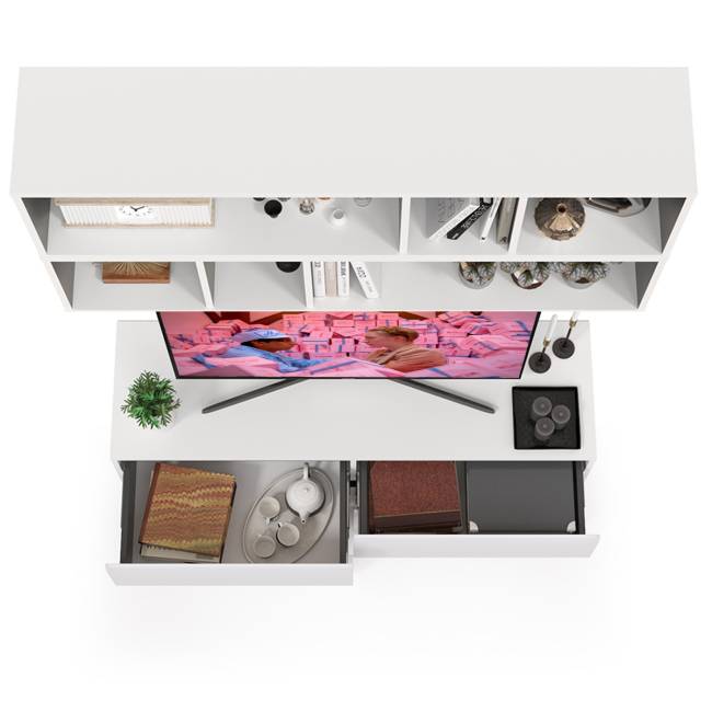 Тумба для ТВ с двумя полками Сидней цвет белый/чёрный/фасады МДФ белый глянец Тумба для ТВ с двумя полками Сидней цвет белый/чёрный/фасады МДФ белый глянец