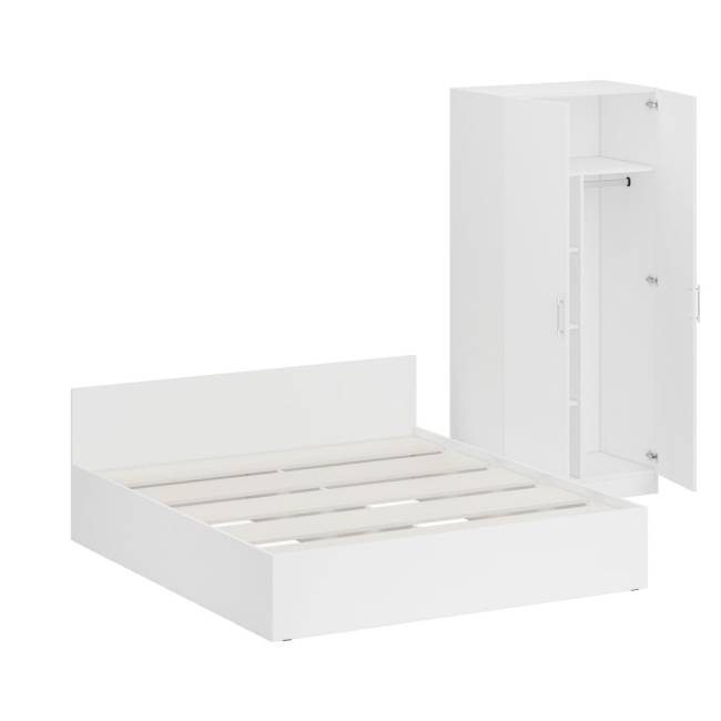 Кровать белая двуспальная 1800 со шкафом для одежды 2-х створчатым Стандарт цвет белый